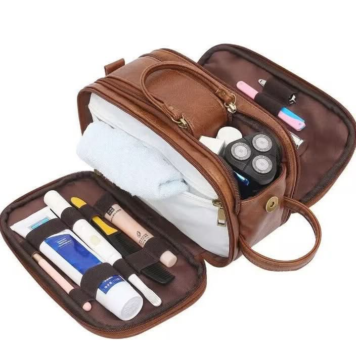 Men’s PU Leather Toiletry Bag – Waterproof Travel Organizer