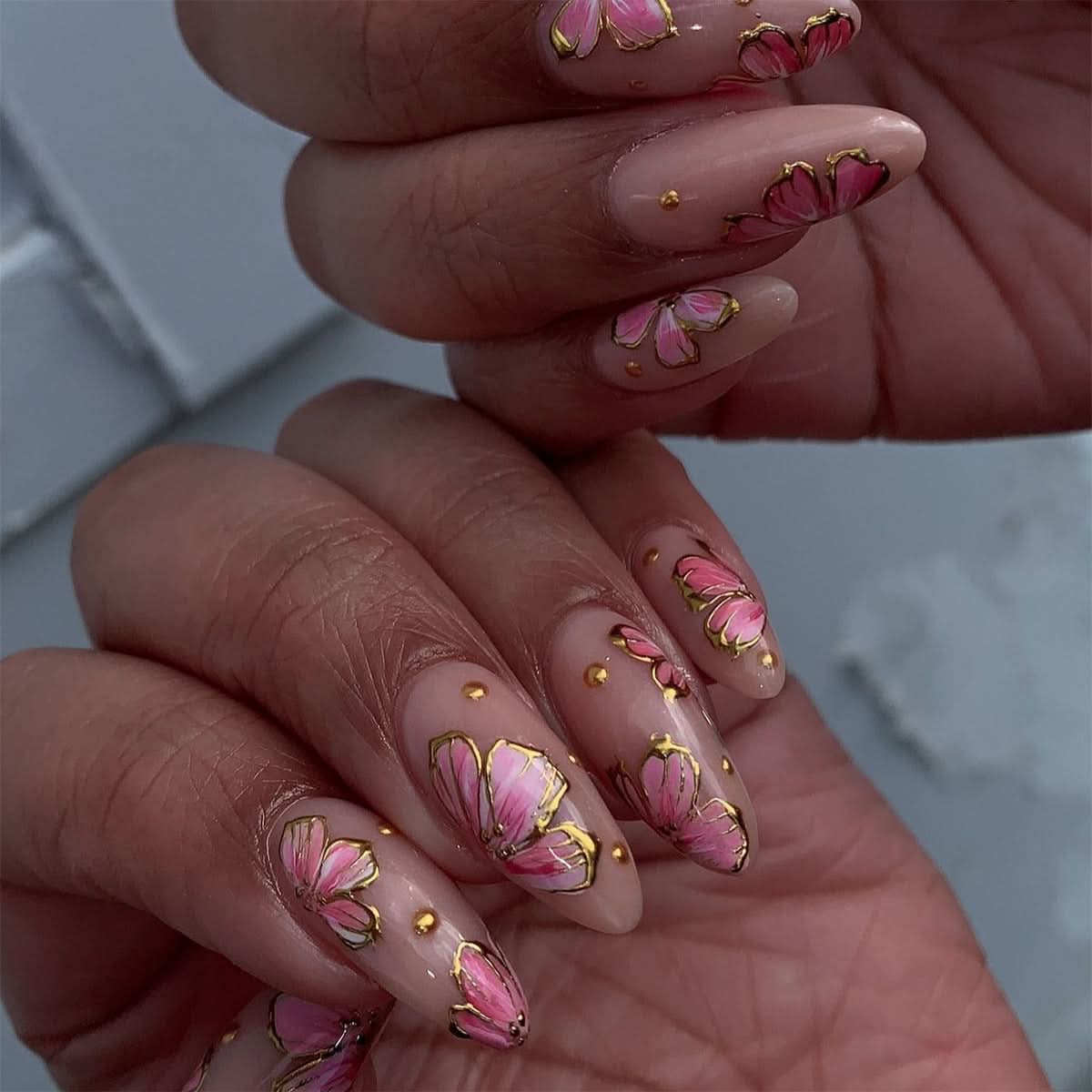 Short Almond Press-On Nails – Floral Design & Reusable