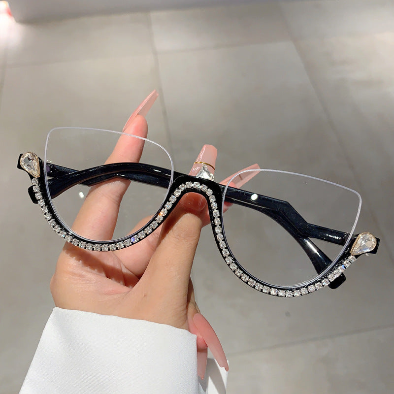 Half Frame Anti-Blue Light Glasses for Women – Diamond Accent Retro Eyewear