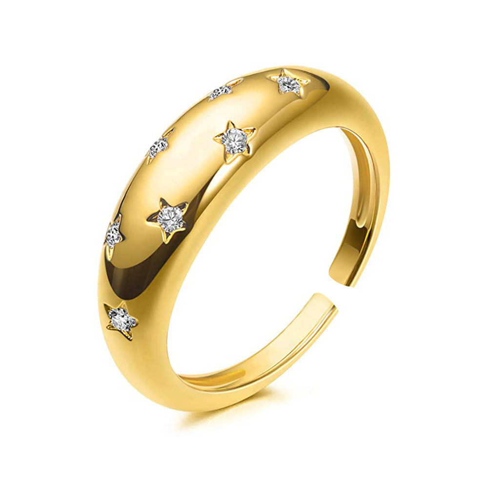 Gold Star Zircon Ring – Adjustable Geometric Open Ring for Women