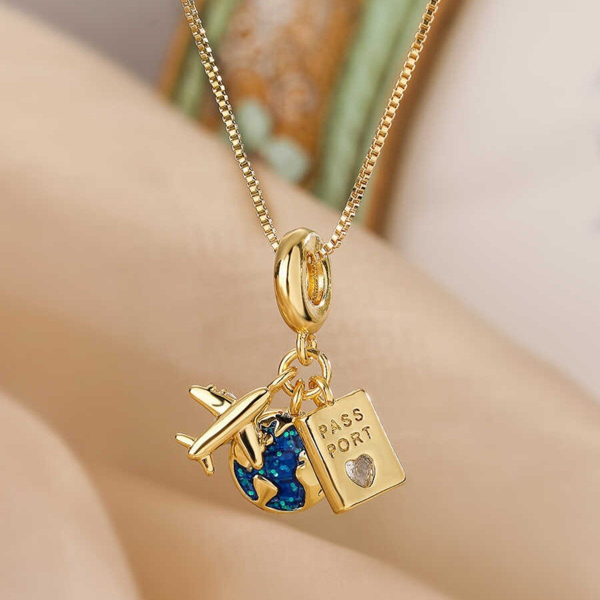 Zircon Passport Pendant Necklace for Women – Titanium Steel Travel-Inspired Jewelry