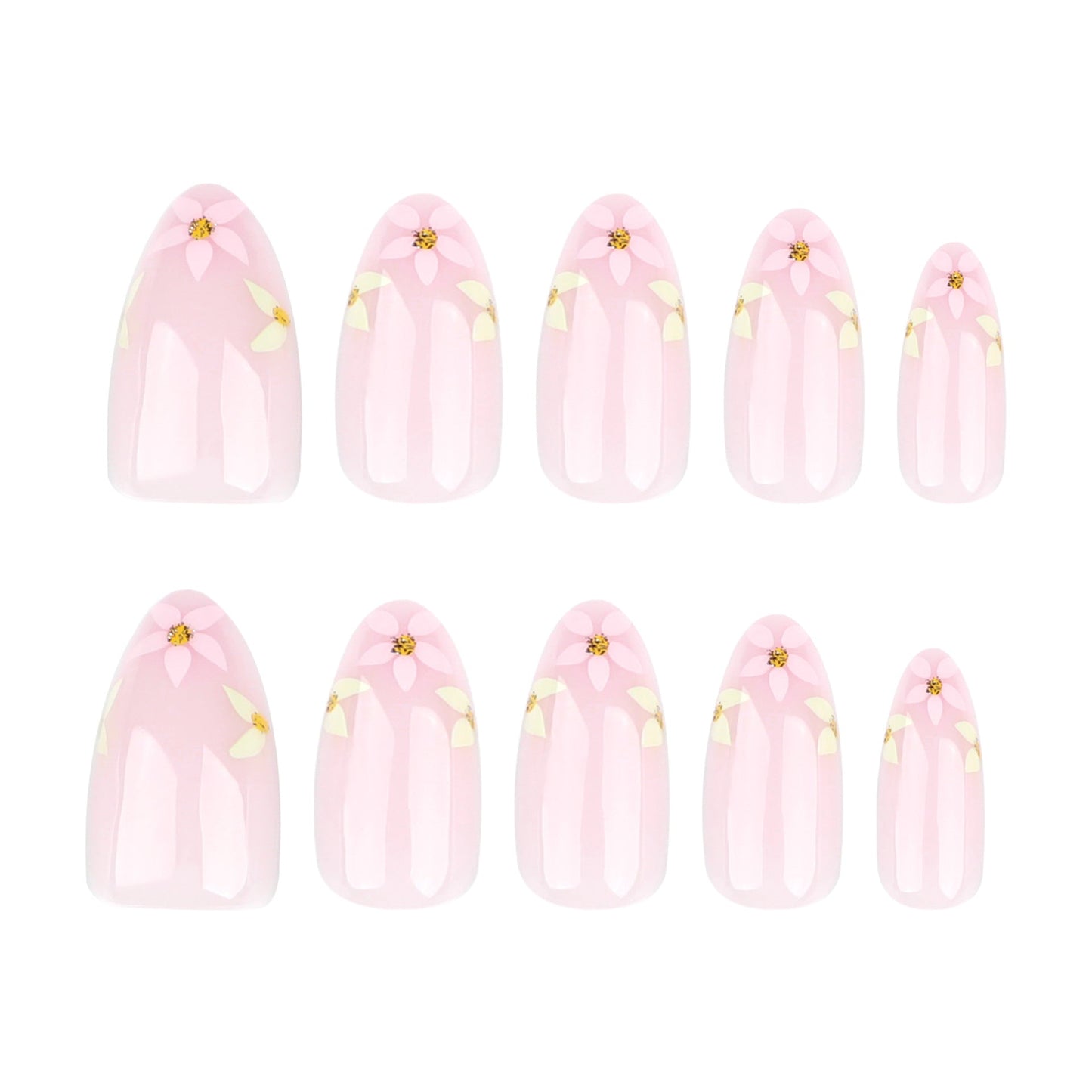 Elegant Nude Pink Floral Press-On Nails – Long Almond Glue-On Nail Art