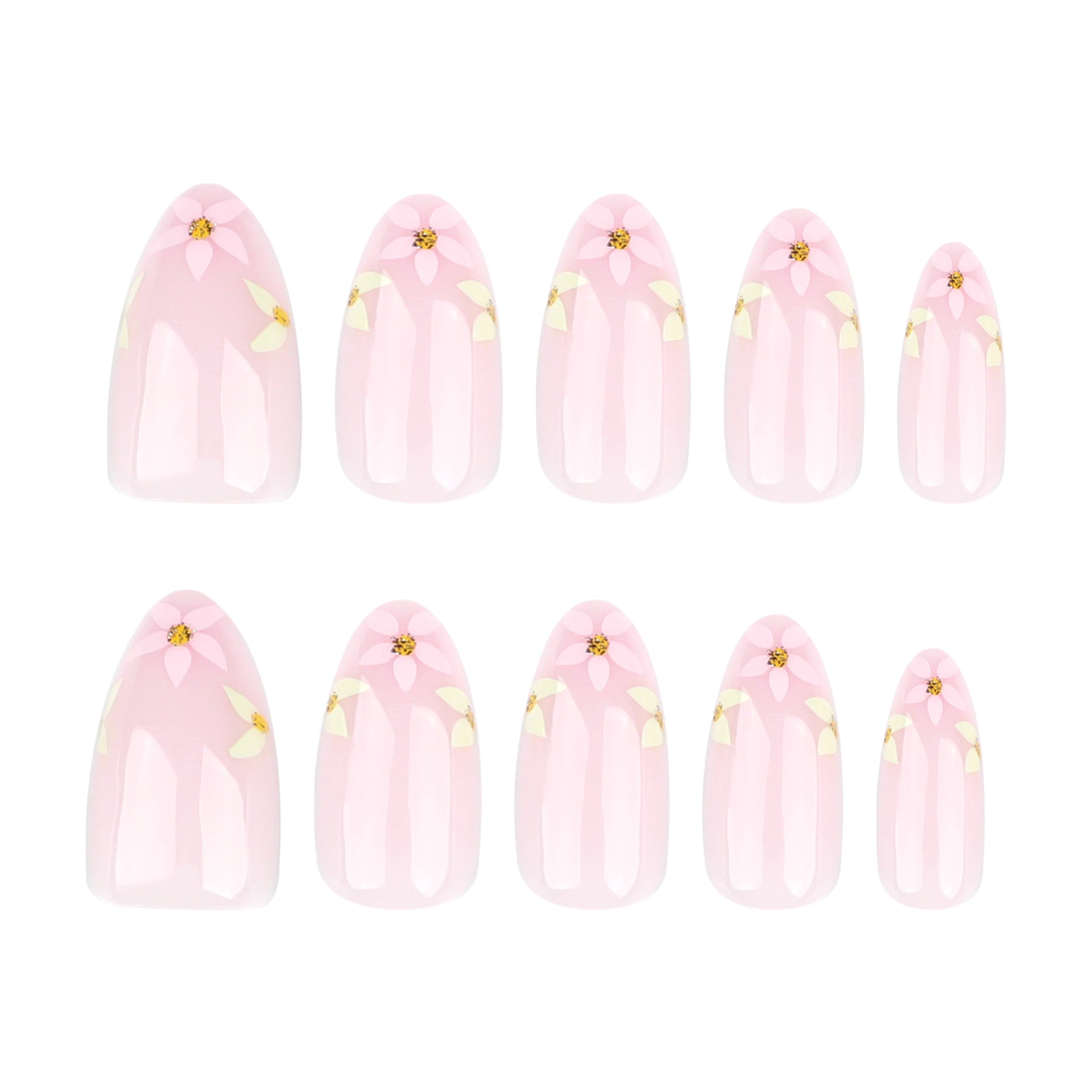 Elegant Nude Pink Floral Press-On Nails – Long Almond Glue-On Nail Art