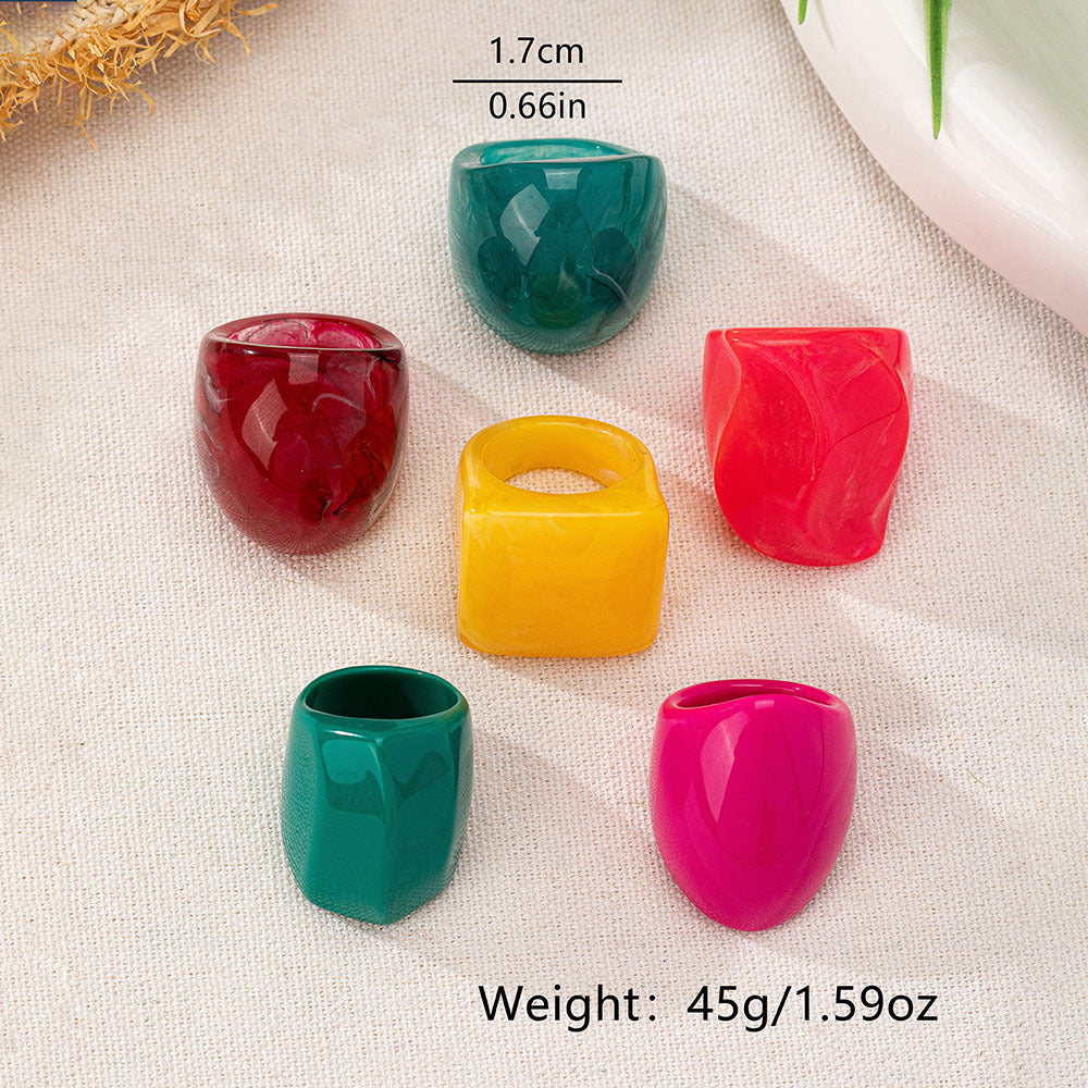 Colorful Acrylic Ring Set – Trendy Geometric Stackable Rings for Women