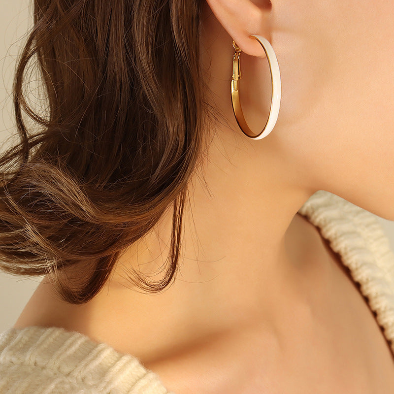 Three-Tone Geometric Hoop Earrings for Women – Elegant Titanium Steel Design