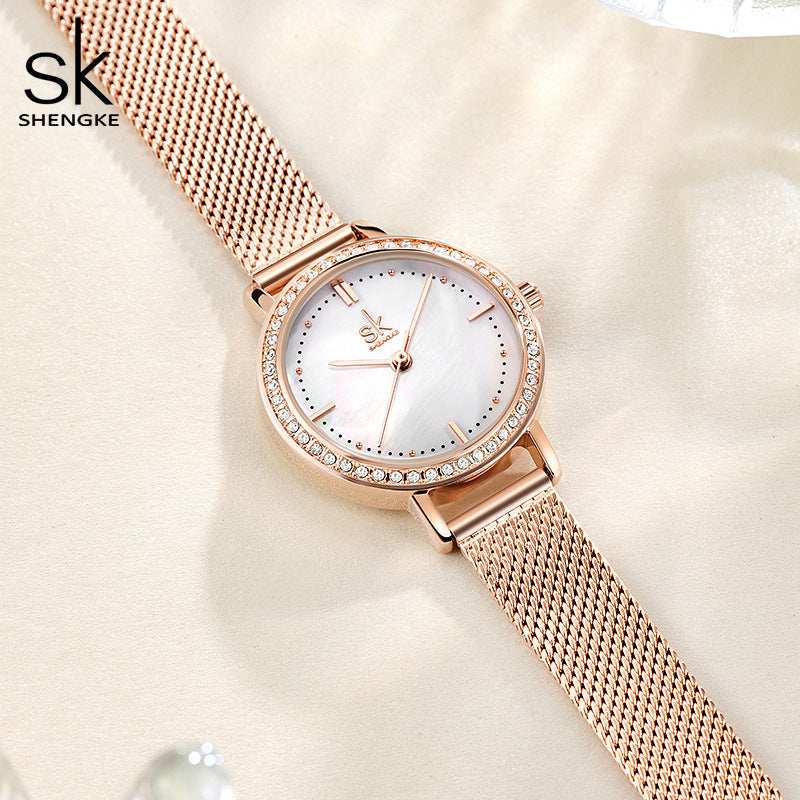 SK Women’s Quartz Watch – Diamond Accent Mesh Strap, 30M Waterproof Business Style