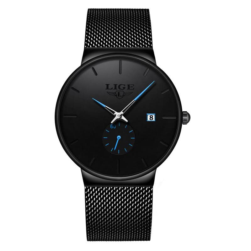 Men’s Sports Quartz Watch – Mesh Stainless Steel Strap, Round Dial Watch