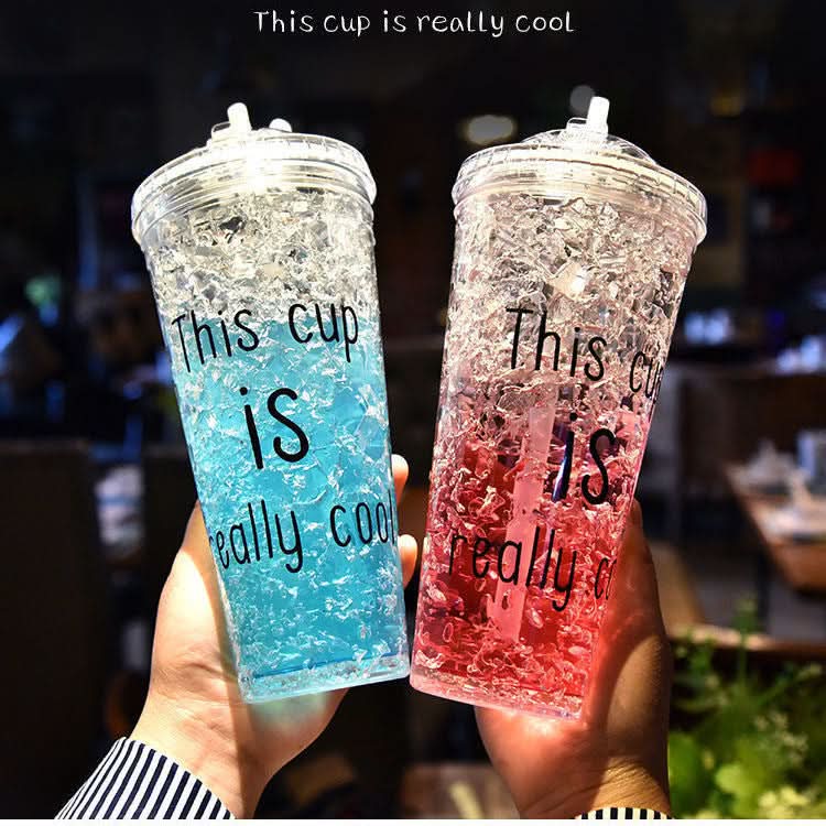 Double-Layer Plastic Tumbler with Straw