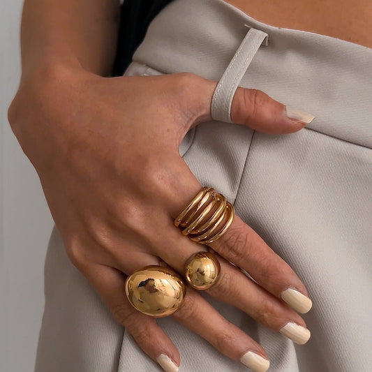 Gold Geometric Adjustable Ring Combo for Women – Irregular Metal Statement Jewelry
