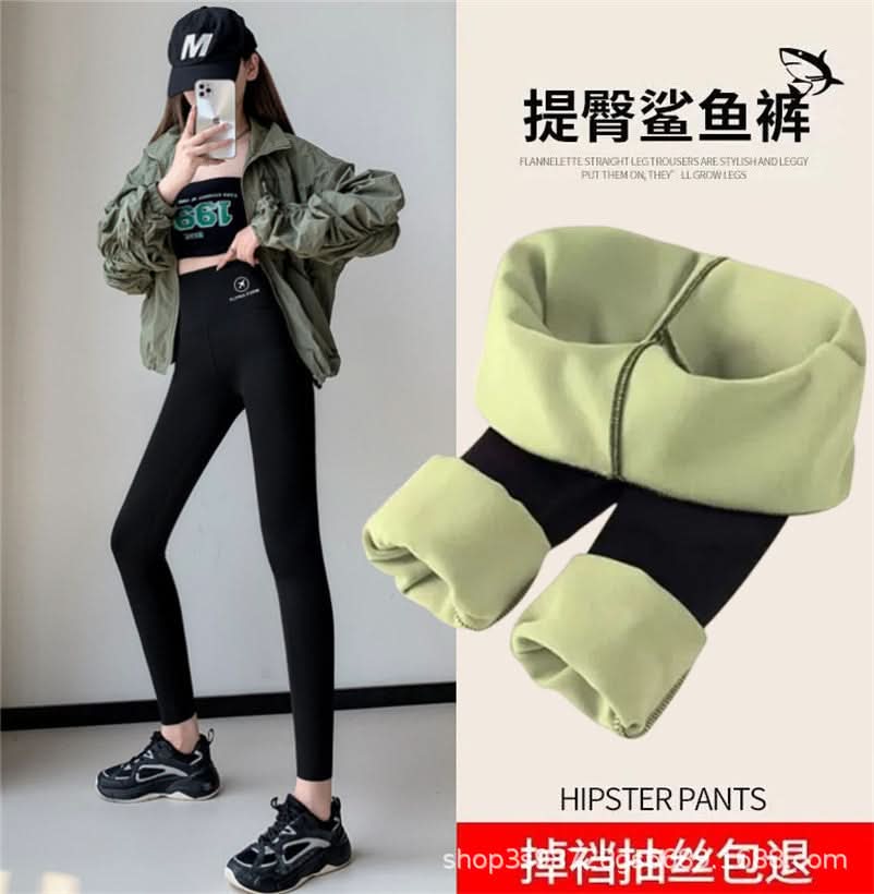 Warm Slim Fit Velvet Leggings with Lambskin Lining for Women