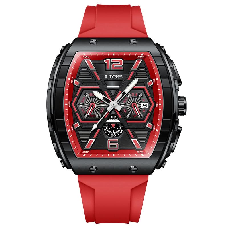 Men’s Barrel-Shaped Sports Watch – Luminous Hands, Calendar Display