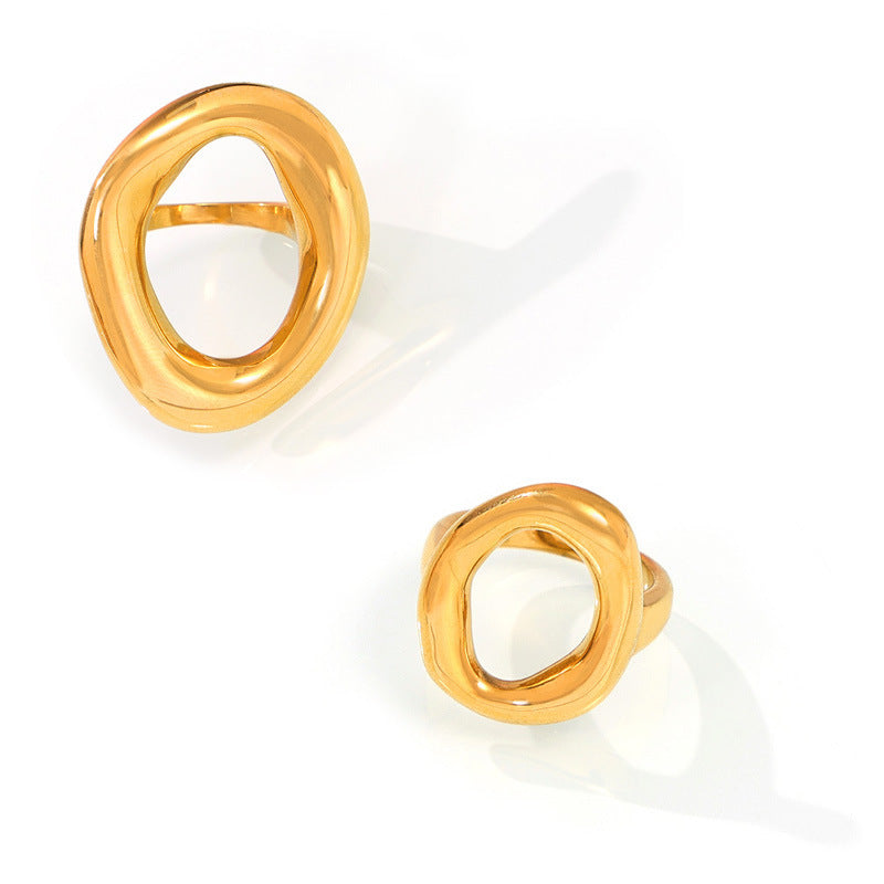 Gold & Silver Titanium Steel Abstract Loop Ring – Modern Minimal Women’s Jewelry
