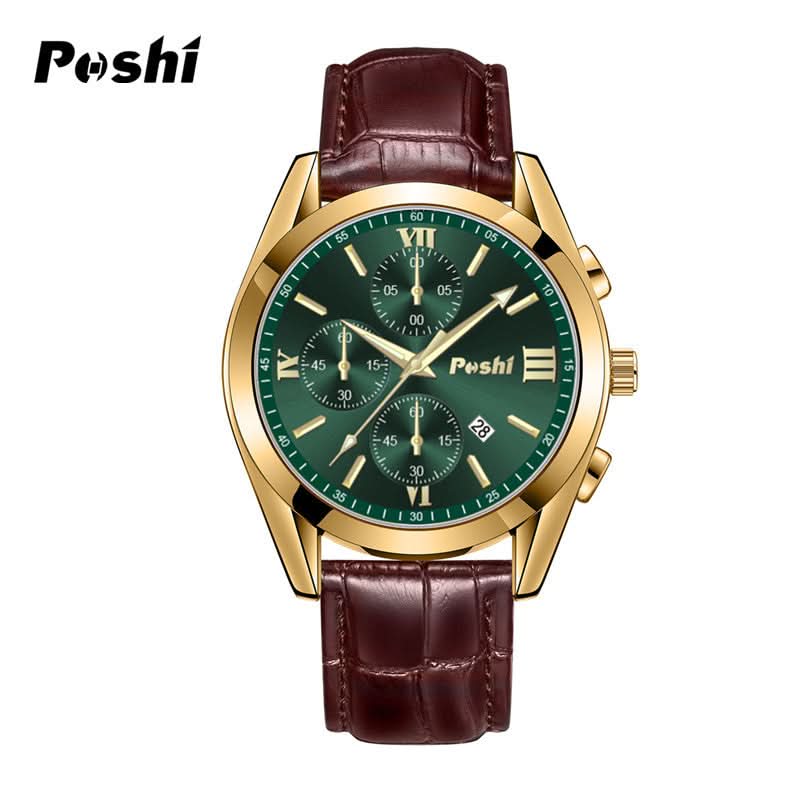 Men’s Luminous Dial Quartz Watch – Leather Strap, Calendar