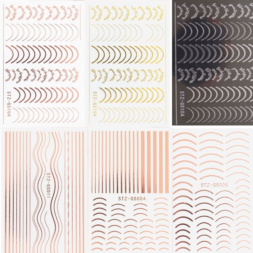 Rose Gold & Silver 3D Nail Stickers – Half-Moon Totem Design
