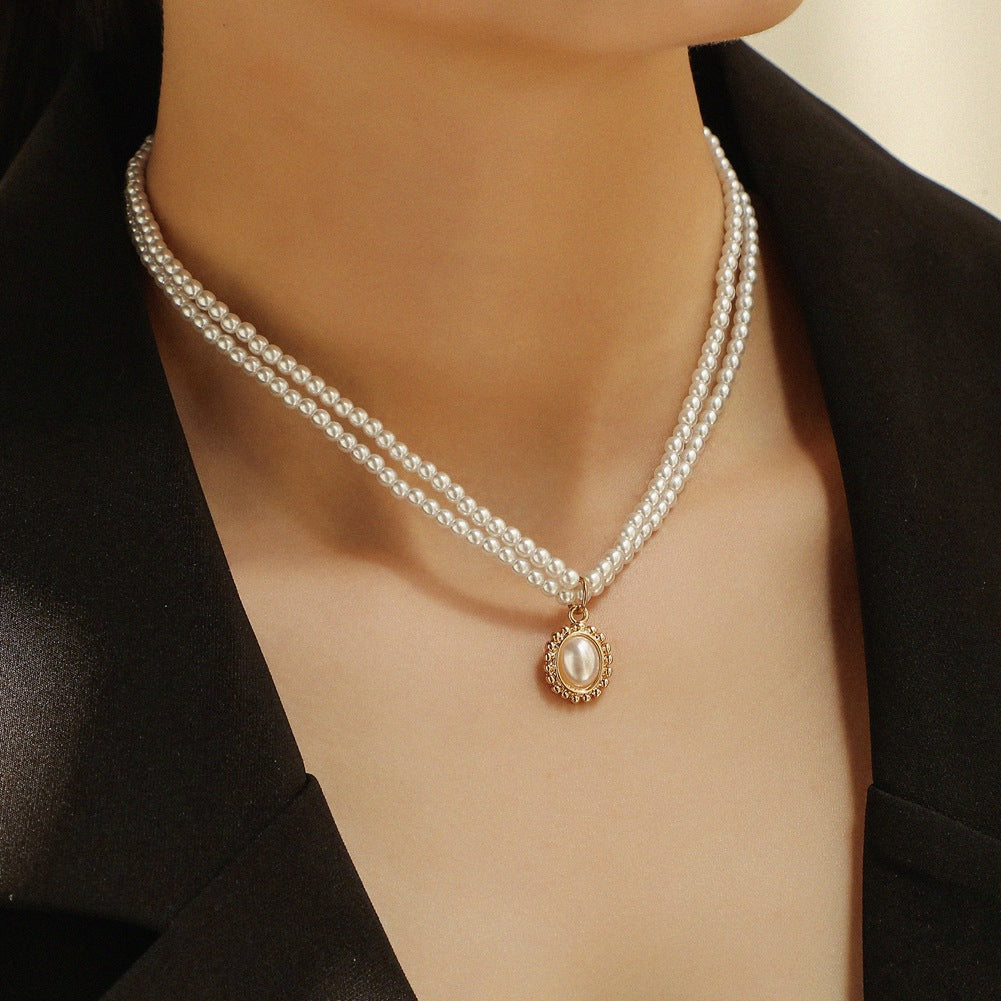Baroque Pearl Choker Necklace – Retro Double-Layer Clavicle Chain for Women