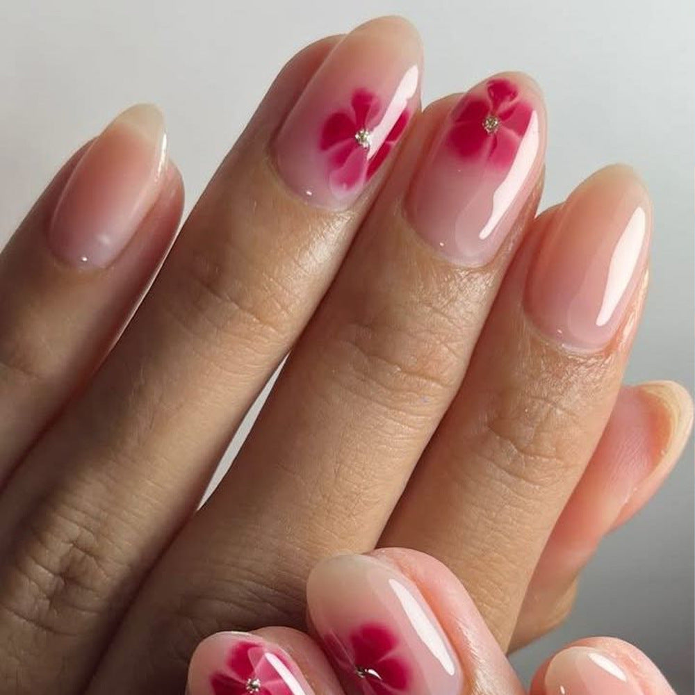 Floral Almond Press-On Nails – Medium Pink Acrylic Nail Tips, Elegant Glue-On Set