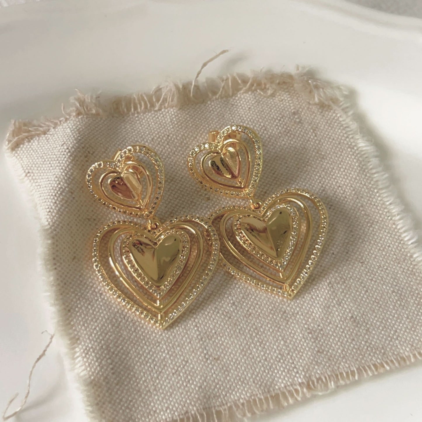 Double-Layer Heart Earrings with Zircon