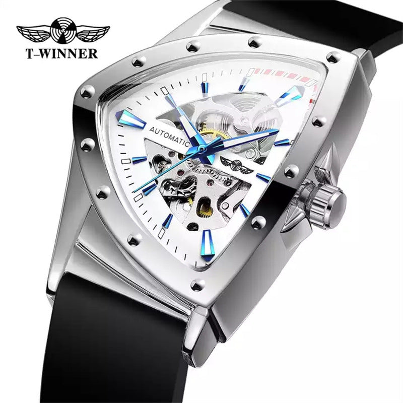 T-Winner Men's Triangle Watch – Hollow Automatic Silicone Strap