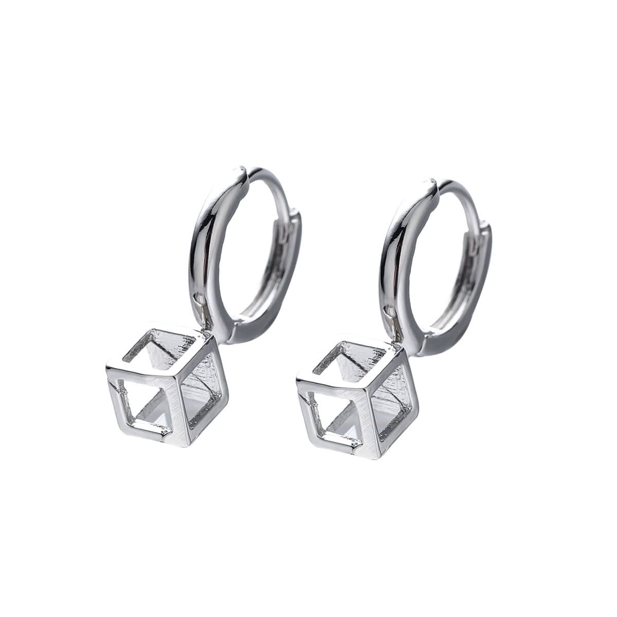Men’s Square Punk Geometric Earrings – Silver Alloy Hip-Hop Earrings