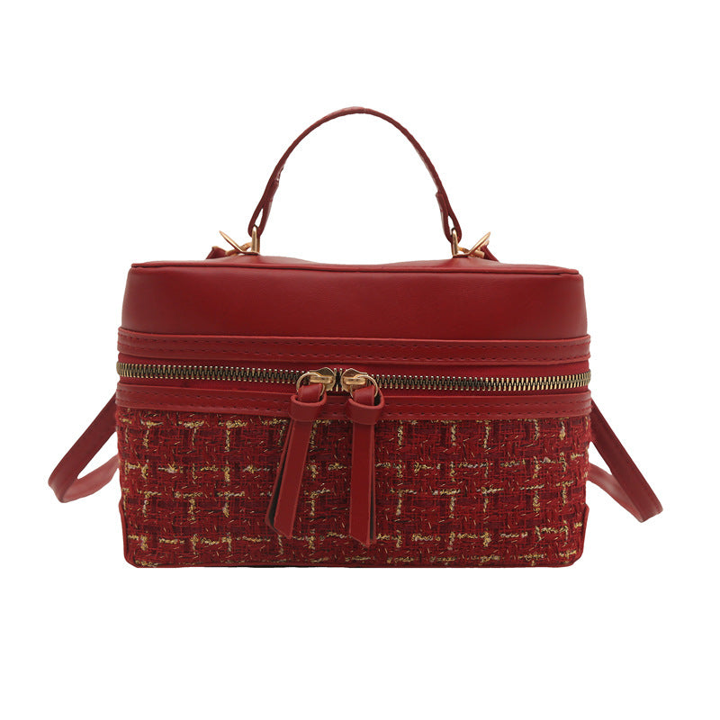 Classic Small PU Box Handbag – Casual Plaid Shoulder Crossbody Bag for Women