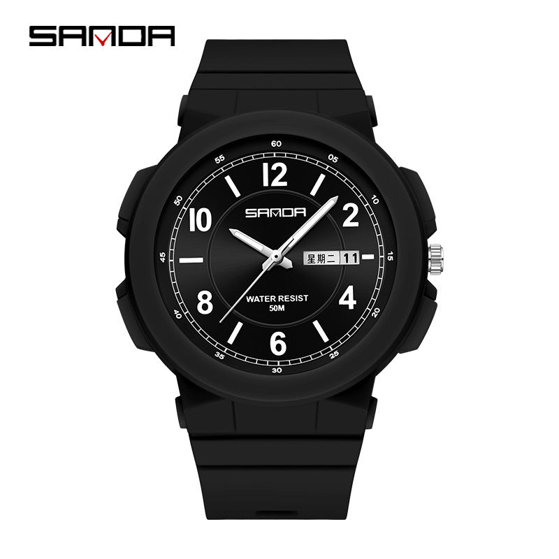 Sanda Dual Calendar Quartz Watch – Waterproof Student Watch with Analog Display