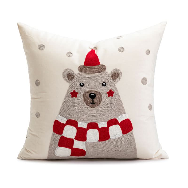 Christmas Embroidered Plaid Pillow Cover – 45x45cm