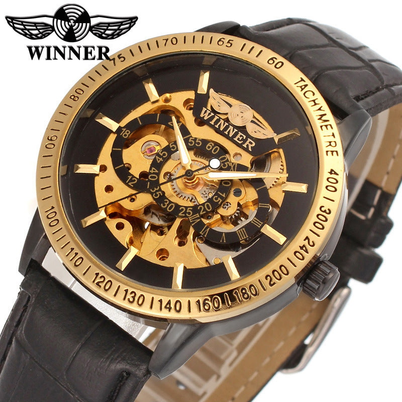 T-Winner Men’s Skeleton Automatic Watch – Mechanical Timepiece with Transparent Dial