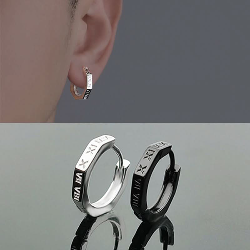 Men's Roman Numeral Earrings – Geometric Studs, Simple & Trendy Design