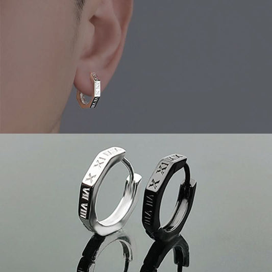 Men's Roman Numeral Earrings – Geometric Studs, Simple & Trendy Design