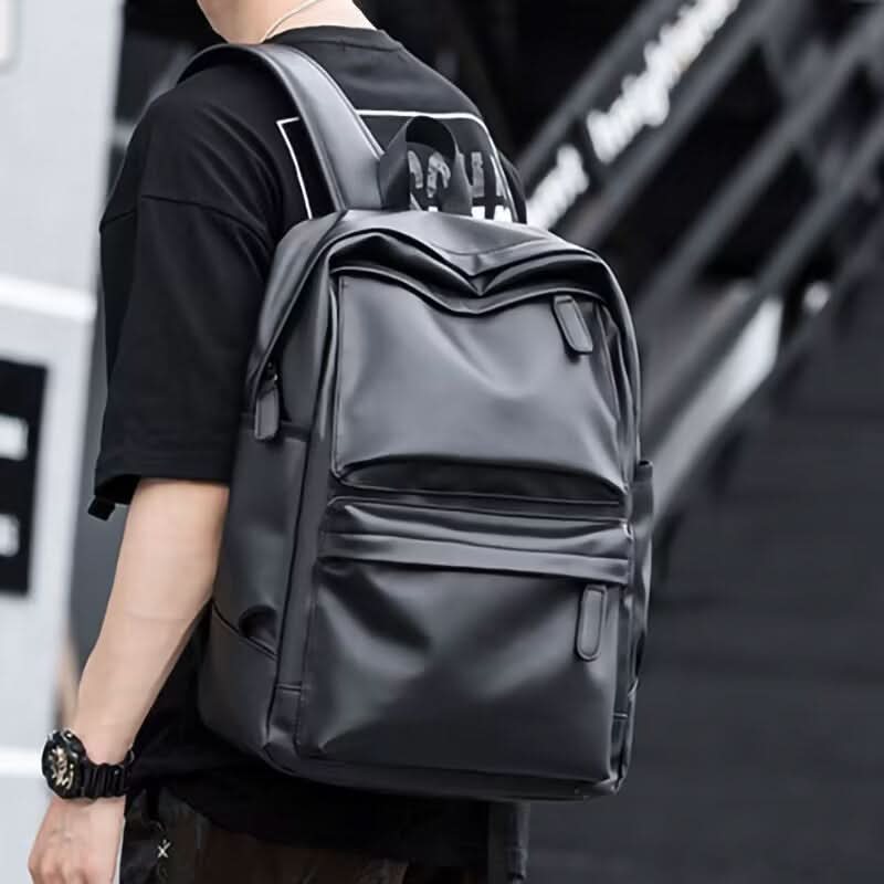 Unisex Urban Style PU Leather Student Backpack – Laptop Bag, 14-Inch Capacity
