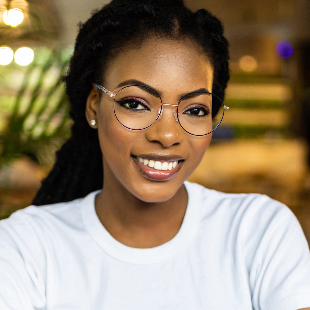 Ultra-Light Round Metal Blue Light Glasses for Women – Full Frame Computer Eyewear