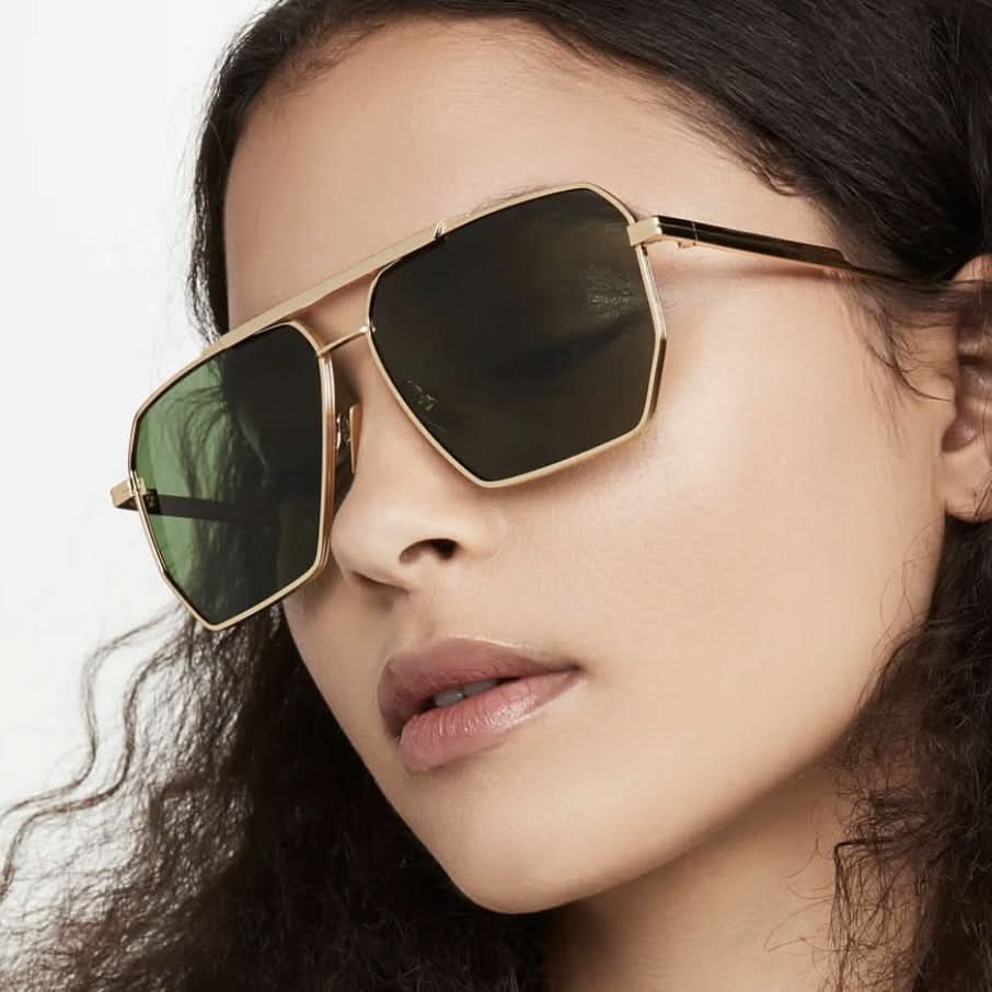 Double-Beam Pilot Sunglasses – UV400 Protection, Retro Polygonal Style