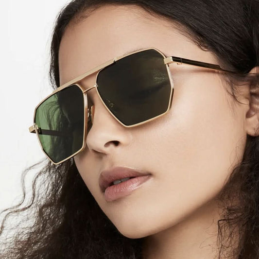 Double-Beam Pilot Sunglasses – UV400 Protection, Retro Polygonal Style