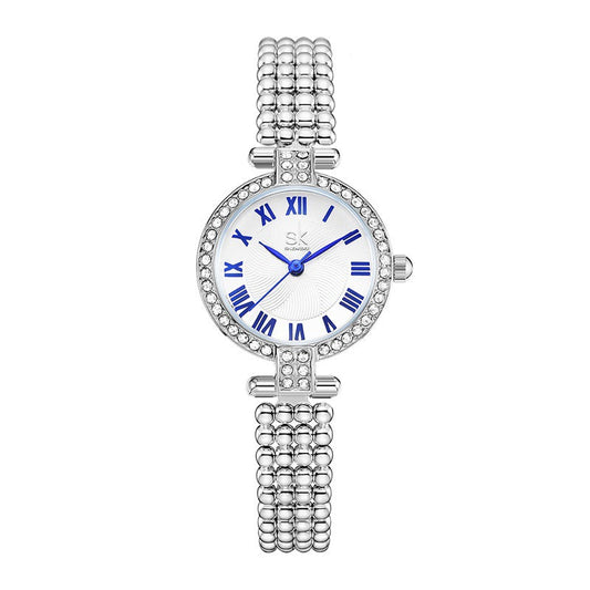 SK Women’s Quartz Watch – Diamond Accent Round Dial, Alloy Strap, Fashion Wristwatch