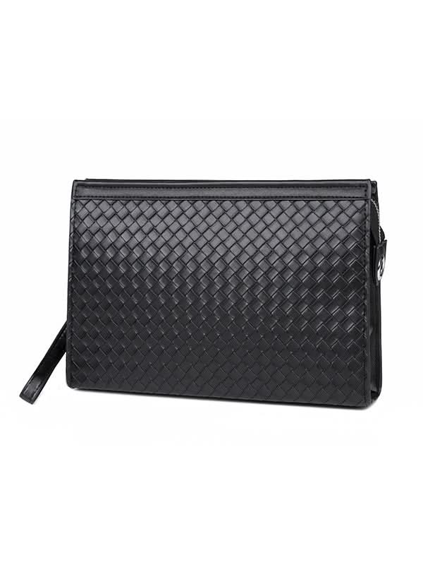 Men’s Trendy Urban Style Leather Envelope Bag – Woven Pattern Clutch