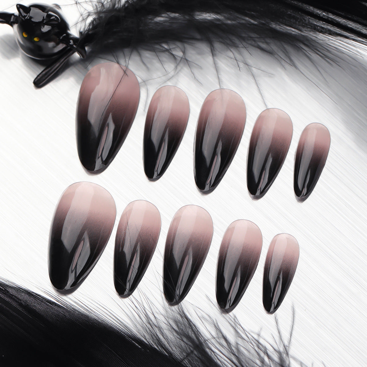Chic Black Ombre Stiletto Press-On Nails – Long Gradient Acrylic Glue-On Set