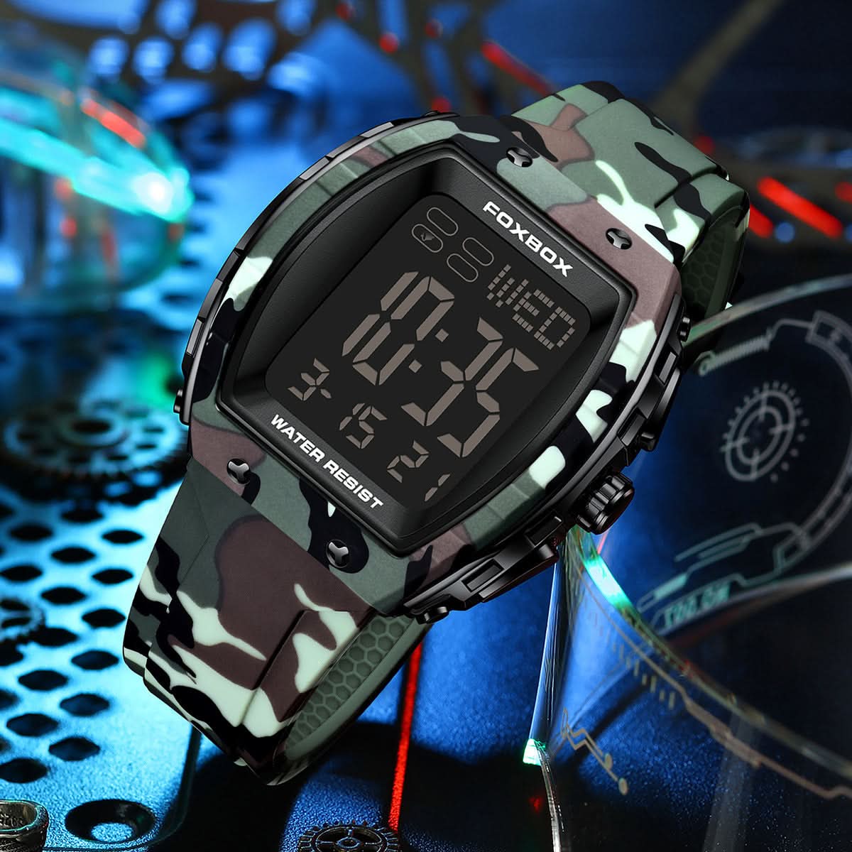 Men’s Digital Barrel Dial Watch – 50mm Large Face, Luminous Display