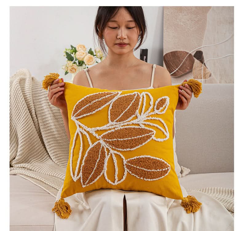 Nordic Red Leaf Velvet Pillow Cover
