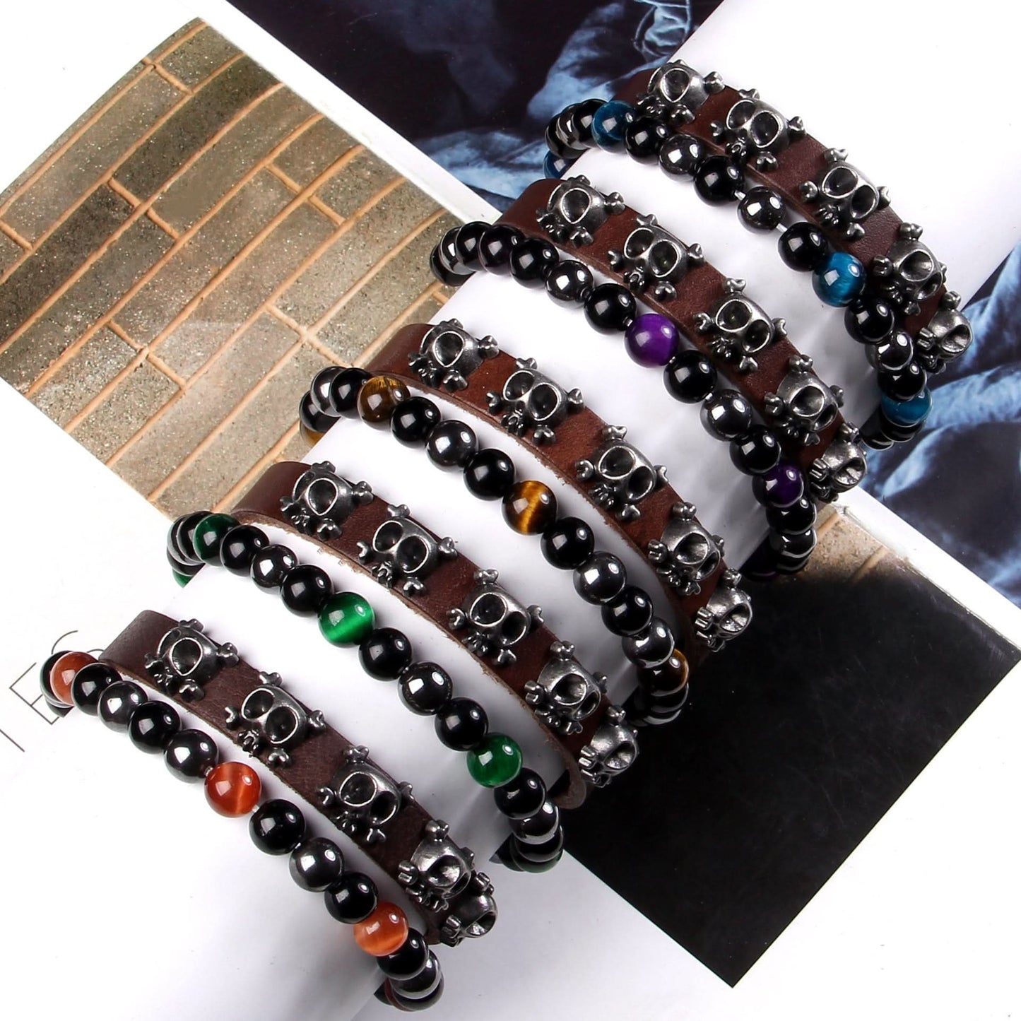Unisex Tiger Eye & Agate Bead Bracelet – Punk Rock Rivet Design