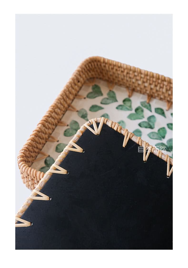 Natural Rattan Shell Tray Set - 3-Piece Square Fruit & Snack Storage