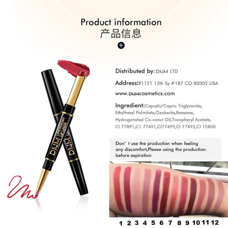 DNM 2-in-1 Matte Lipstick & Lip Liner – Long-Lasting, Non-Stick, High-Pigment Color
