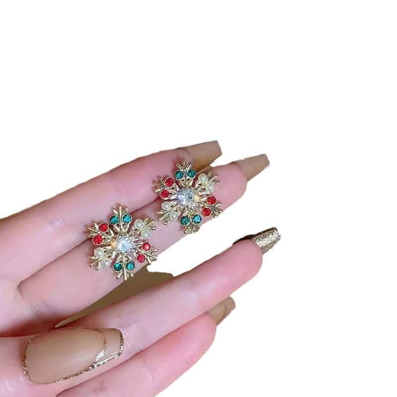 Diamond Snowflake Pearl Christmas Earrings for Women