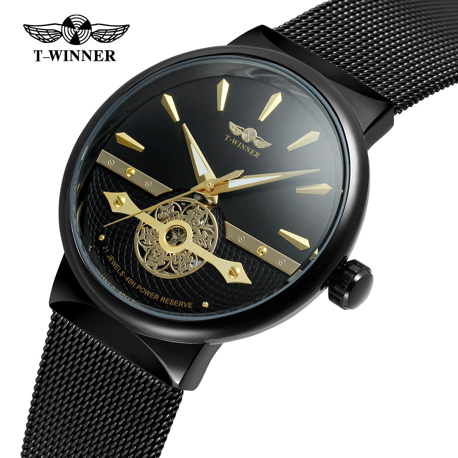 T-WINNER Full Skeleton Automatic Mechanical Watch for Men – Mesh Strap Timepiece