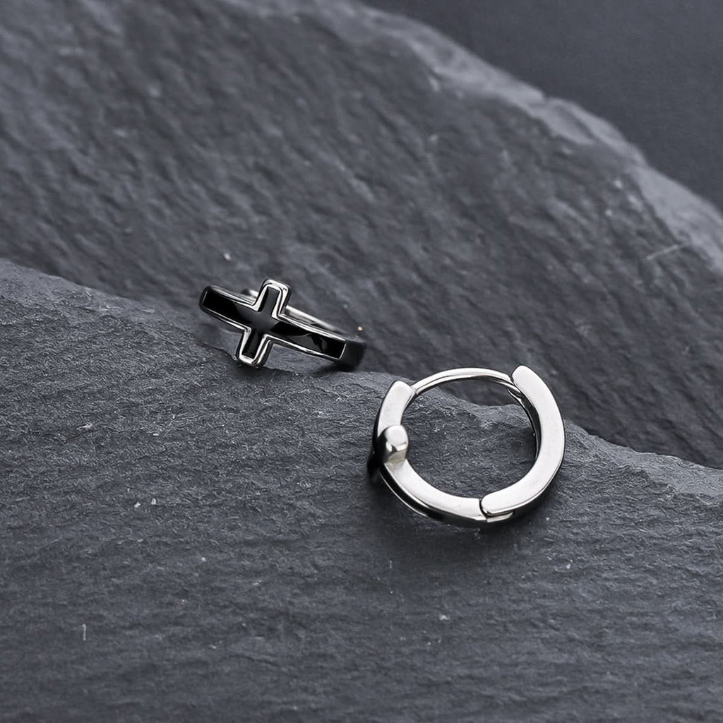 Unisex Black Titanium Steel Cross Earrings – Trendy High-End Jewelry