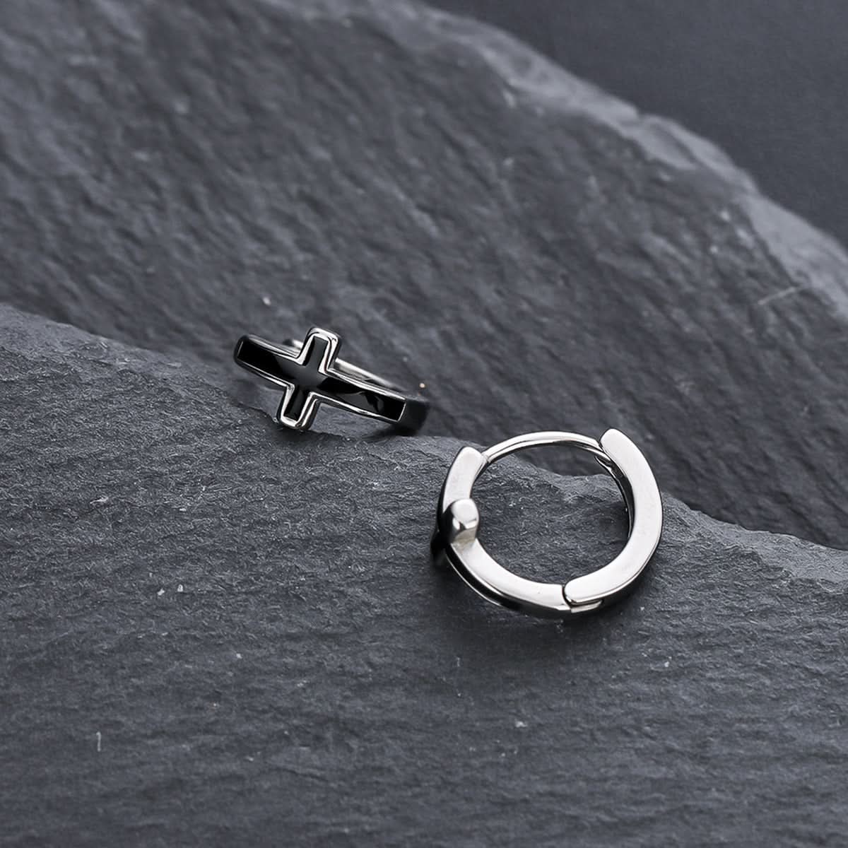 Unisex Black Titanium Steel Cross Earrings – Trendy High-End Jewelry