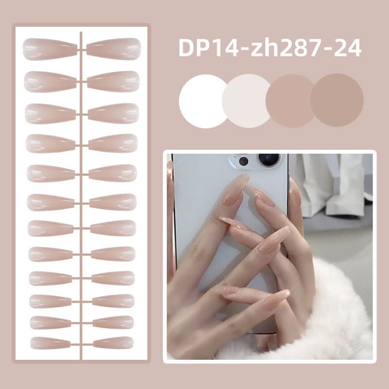 Long Ballet Shiny Trapezoidal Nail Stickers – 24-Piece Solid Color Set