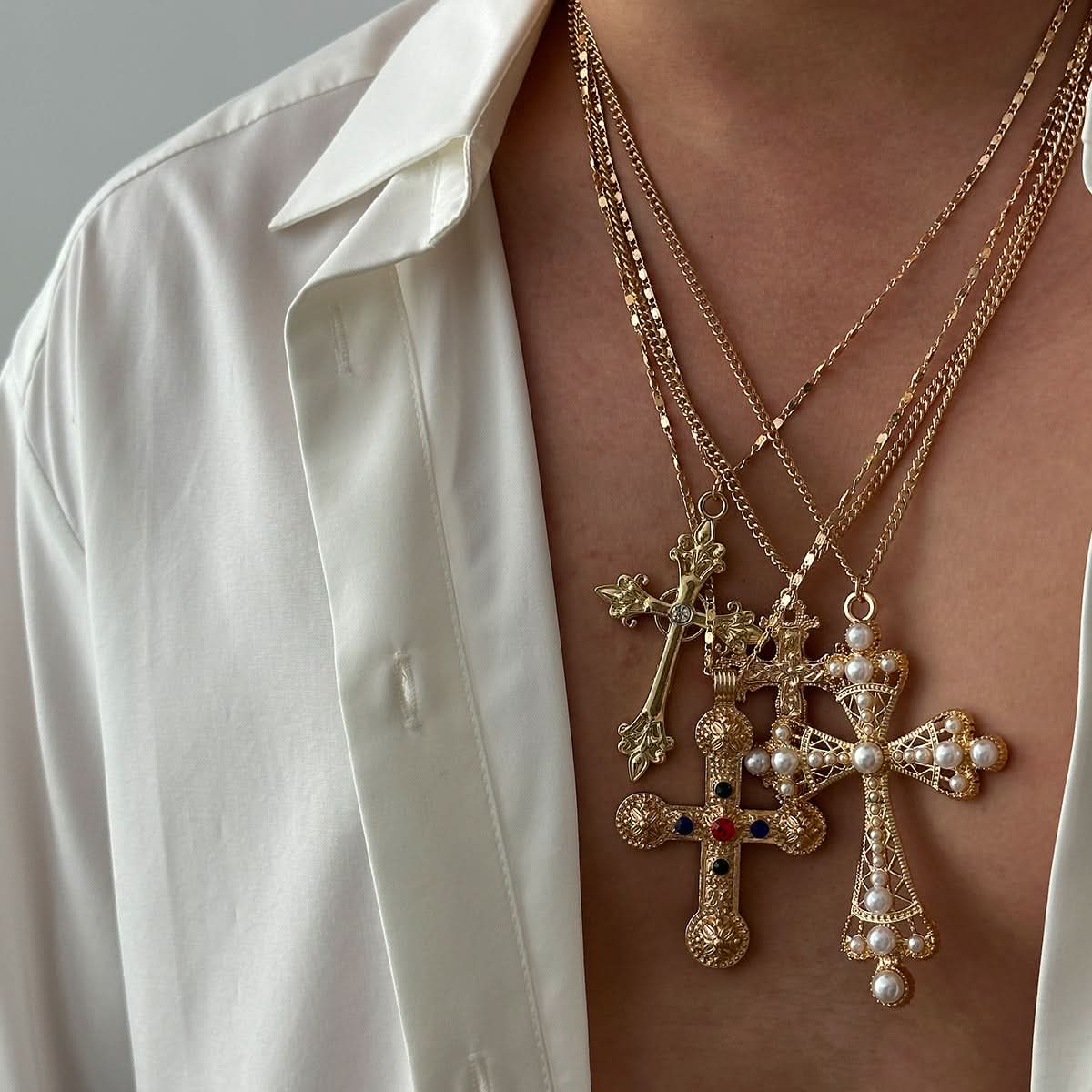 Men’s Diamond Cross Pendant Necklace, 4-Piece Set