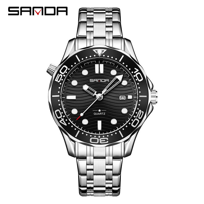 SANDA Men’s Stainless Steel Quartz Watch – Casual Analog Wristwatch with Calendar