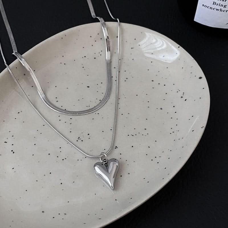 1 pc. Double-Layer Heart Pendant Necklace, Luxury Design