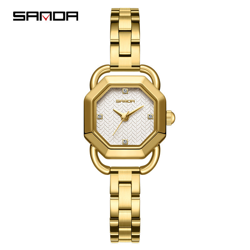 Sanda Women’s Stainless Steel Quartz Watch – Octagonal Dial, Waterproof Analog Watch